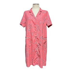Pink K Snap Front House Dress Pockets Bandana Pink 1X